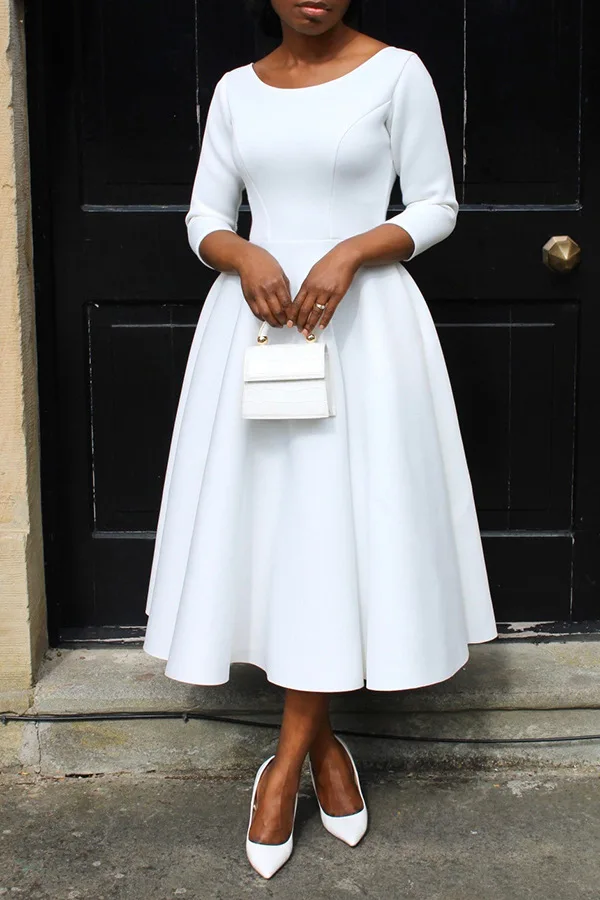 CM.YAYA Women Twist Length Sleeve O-neck Big Swing Retro Dress 2023 Autumn Fashion Vintage Vestidos Even Party Cocktail Dresses