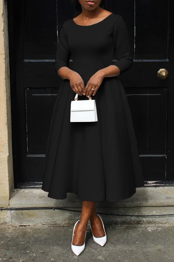 CM.YAYA Women Twist Length Sleeve O-neck Big Swing Retro Dress 2023 Autumn Fashion Vintage Vestidos Even Party Cocktail Dresses