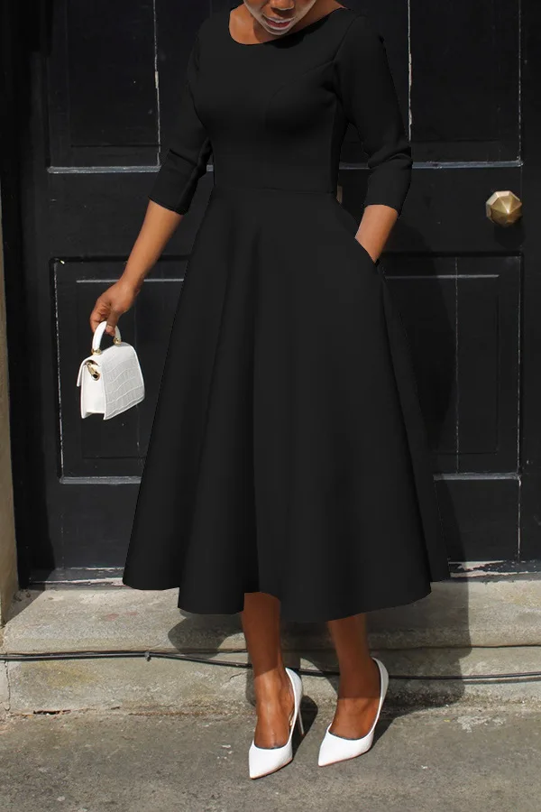 CM.YAYA Women Twist Length Sleeve O-neck Big Swing Retro Dress 2023 Autumn Fashion Vintage Vestidos Even Party Cocktail Dresses