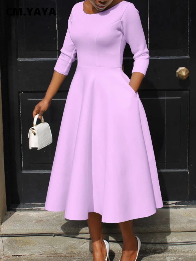 CM.YAYA Women Twist Length Sleeve O-neck Big Swing Retro Dress 2023 Autumn Fashion Vintage Vestidos Even Party Cocktail Dresses