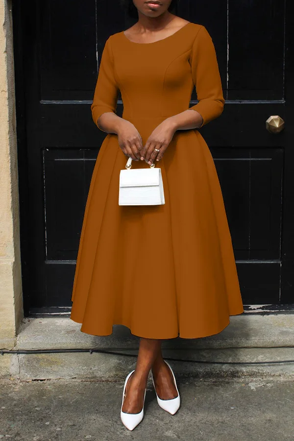 CM.YAYA Women Twist Length Sleeve O-neck Big Swing Retro Dress 2023 Autumn Fashion Vintage Vestidos Even Party Cocktail Dresses