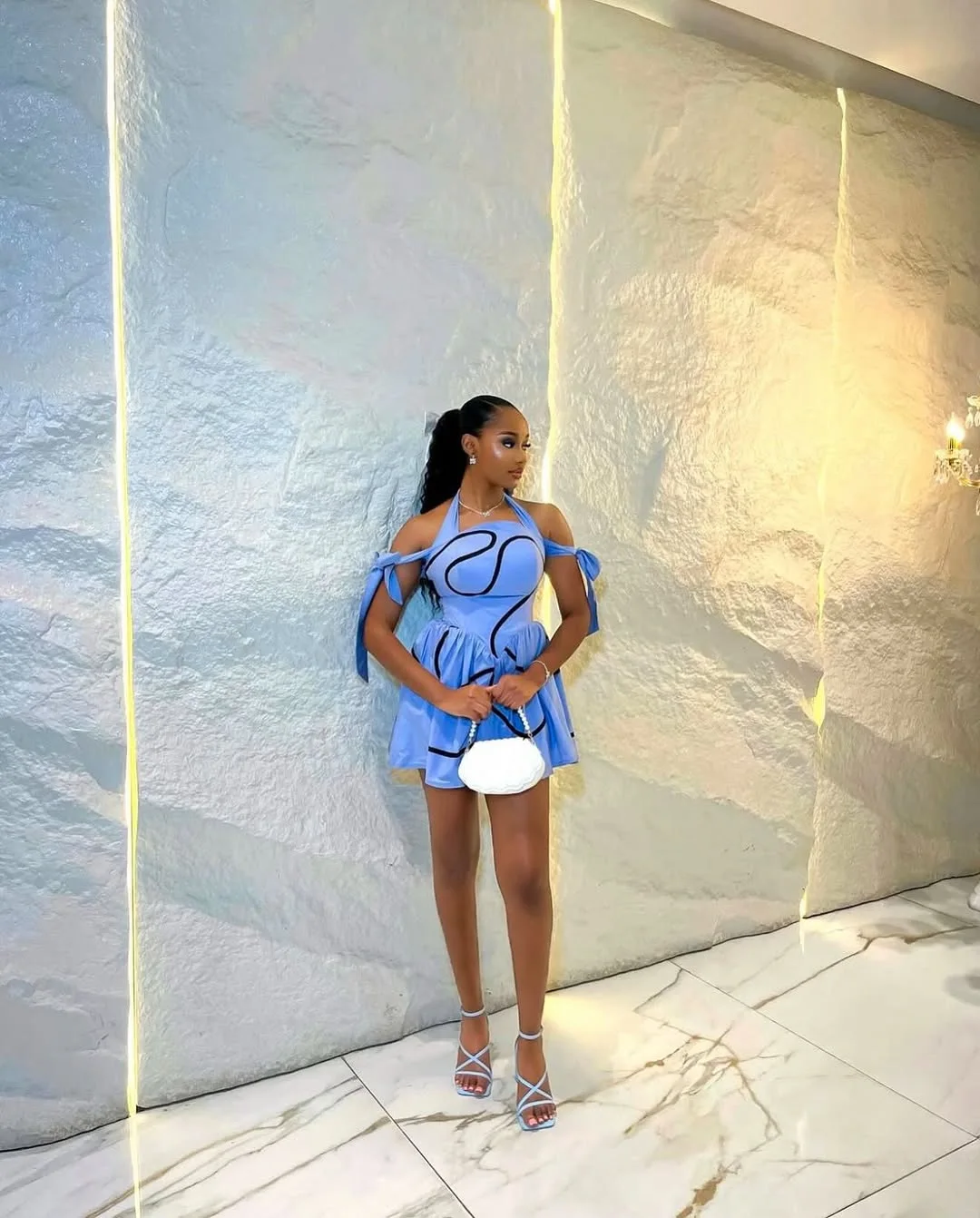 CM.YAYA Summer Women Bowknot Shoulder Halter Neck Geometric Striped Big Swing Dress Streetwear Night Club Party Dresses Vestidos