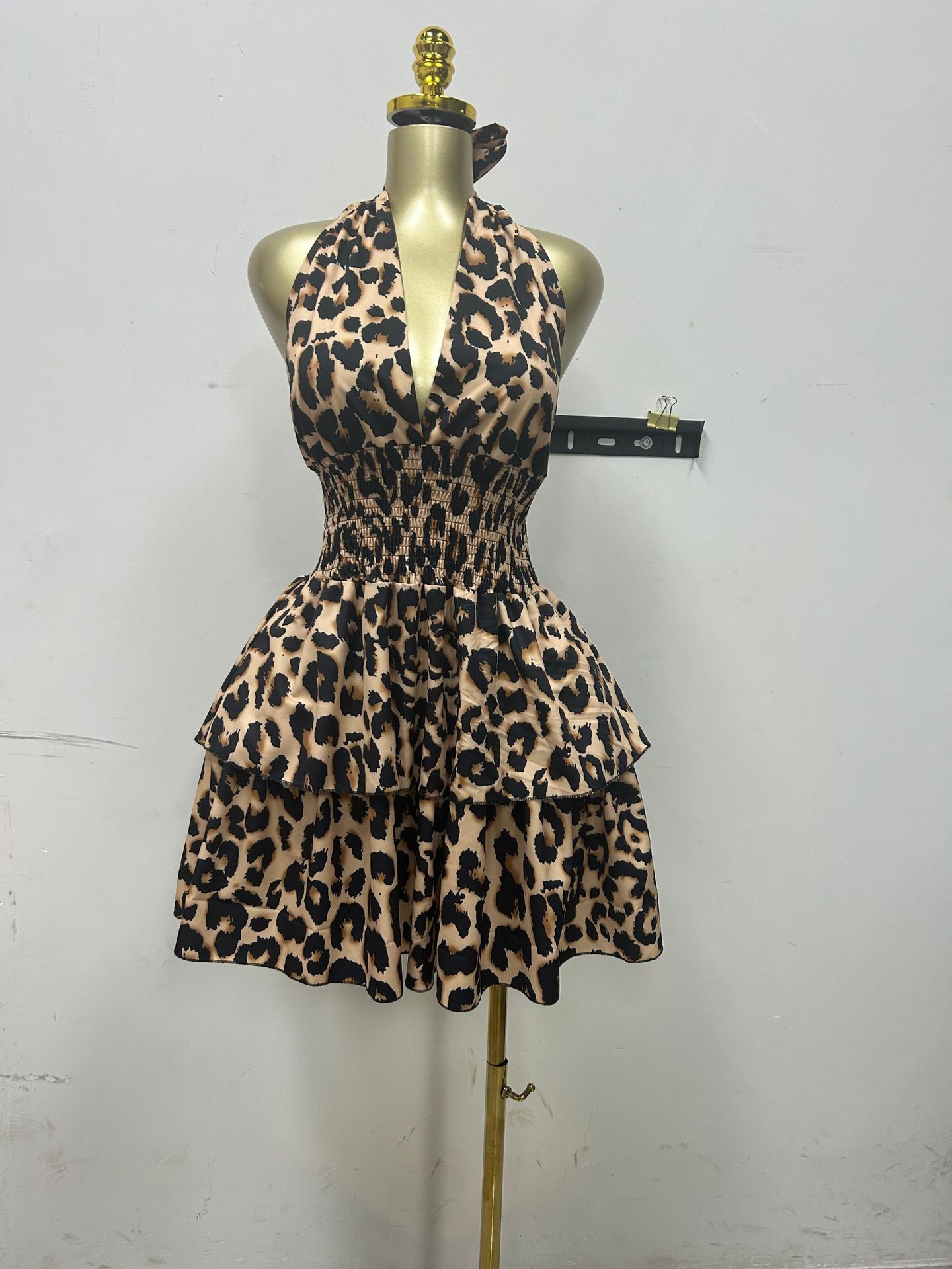 CM.YAYA Women Leopard Print Halter Neck Backless Cascading Ruffles Big Swing Ball Gown Mini Dress 2025 Sexy Club Party Dresses CM.YAYA Women Leopard Print Halter Neck Backless Cascading Ruffles Big Swing Ball Gown Mini Dress 2025 Sexy Club Party Dresses