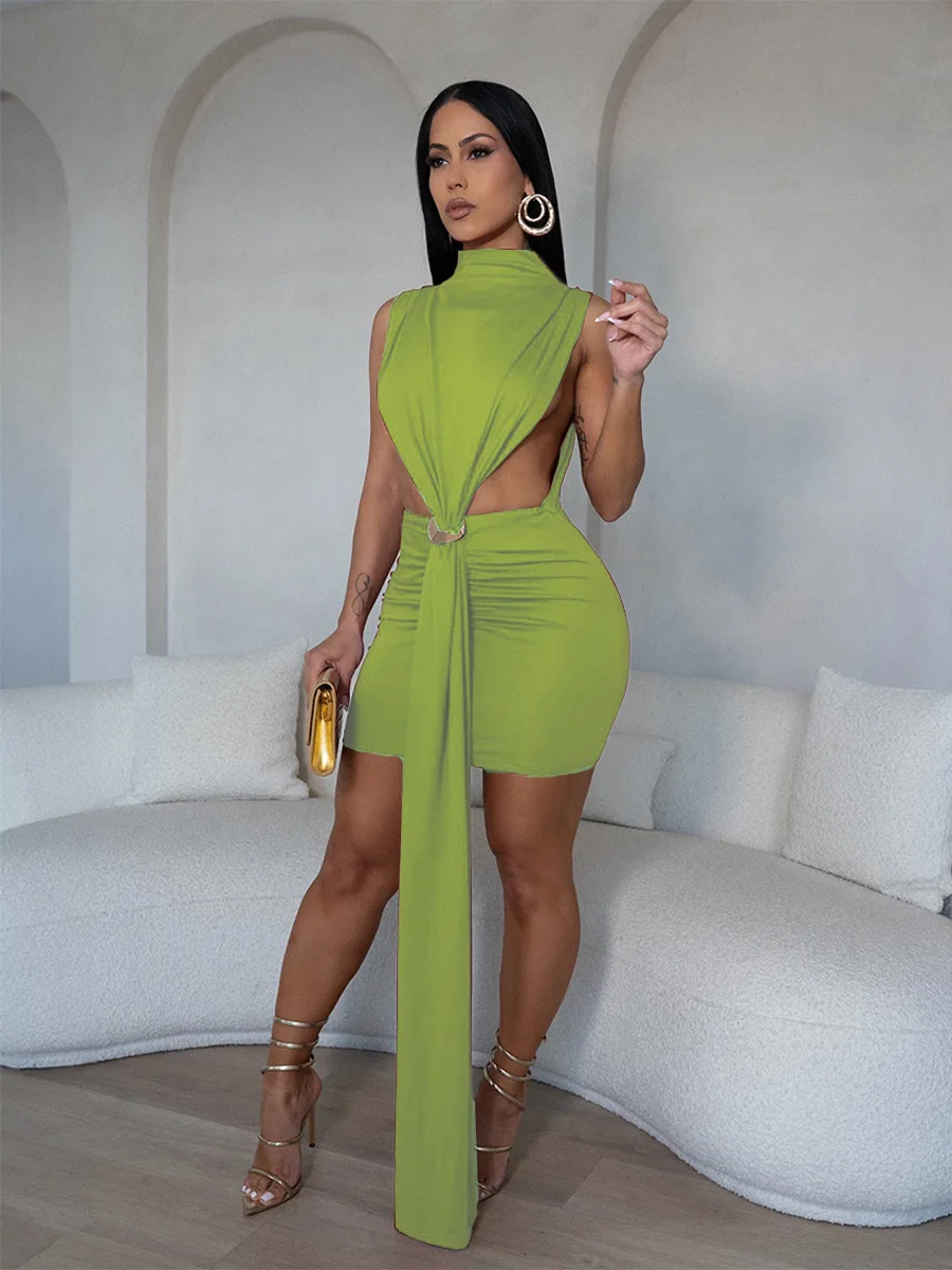 CM.YAYA Women O-neck Ruched Stacked Bodycon Midi Mini Dress 2025 Summer Birthday Evening Party Club Vestidos Sexy Chic Dresses