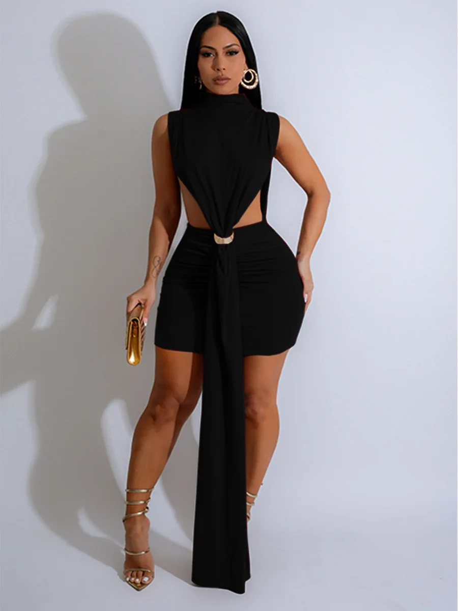 CM.YAYA Women O-neck Ruched Stacked Bodycon Midi Mini Dress 2025 Summer Birthday Evening Party Club Vestidos Sexy Chic Dresses