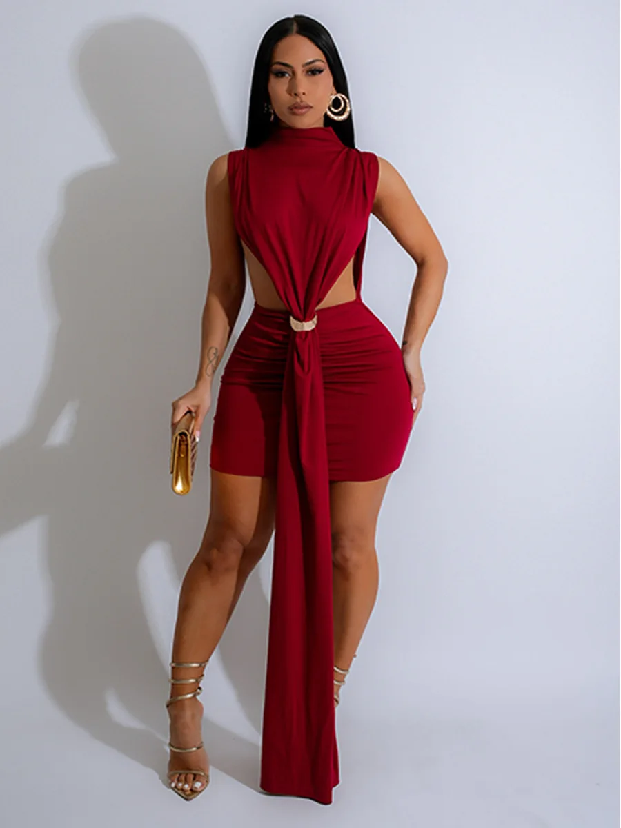 CM.YAYA Women O-neck Ruched Stacked Bodycon Midi Mini Dress 2025 Summer Birthday Evening Party Club Vestidos Sexy Chic Dresses