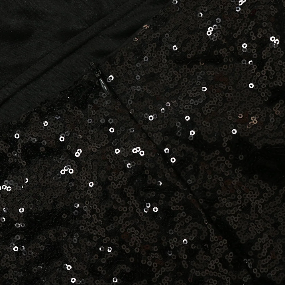 CM.YAYA Women Sequined Spaghetti Strap Feather Hem High Side Slit Mermaid Trumpet Bodycon Midi Evening Sexy Party Maxi Dresses