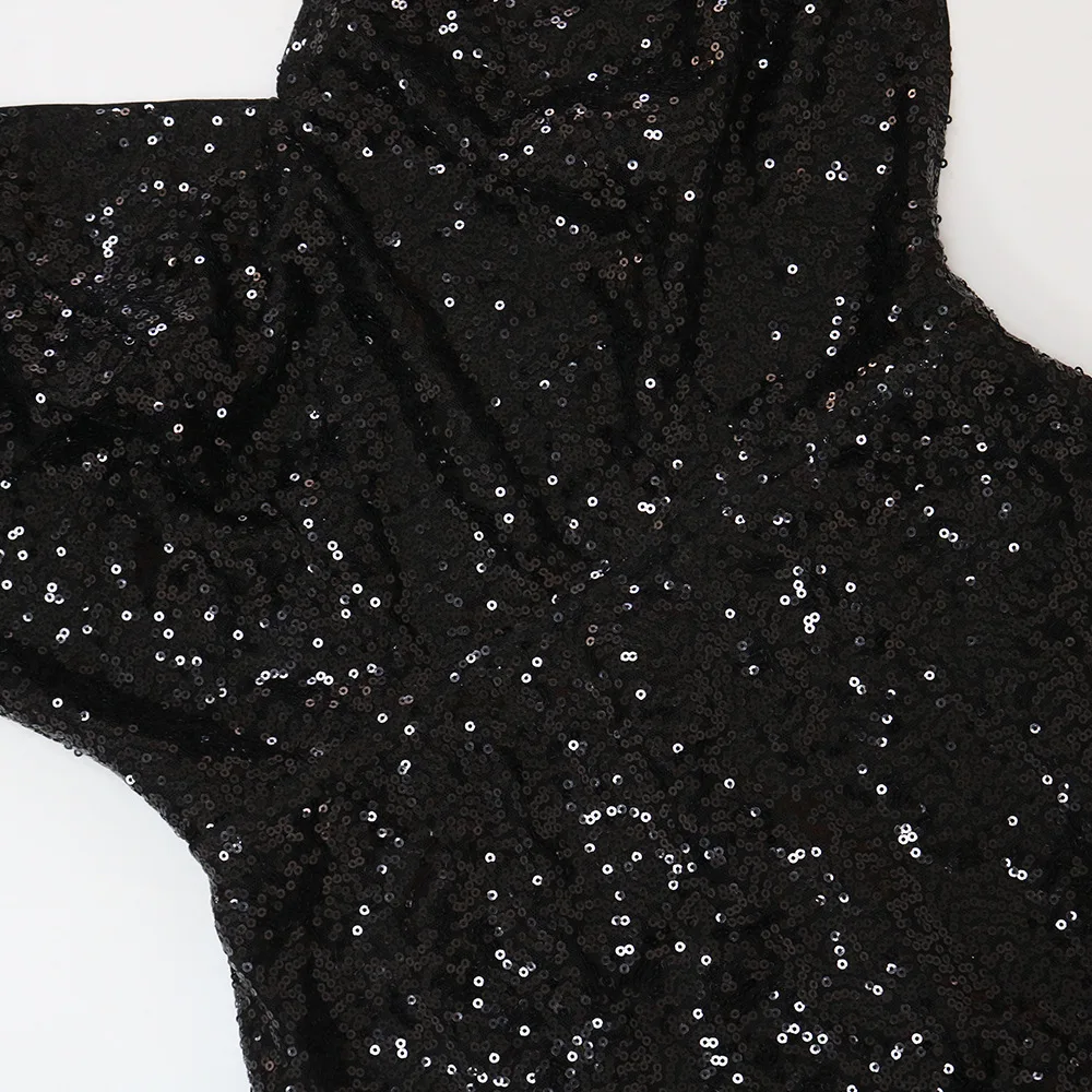 CM.YAYA Women Sequined Spaghetti Strap Feather Hem High Side Slit Mermaid Trumpet Bodycon Midi Evening Sexy Party Maxi Dresses