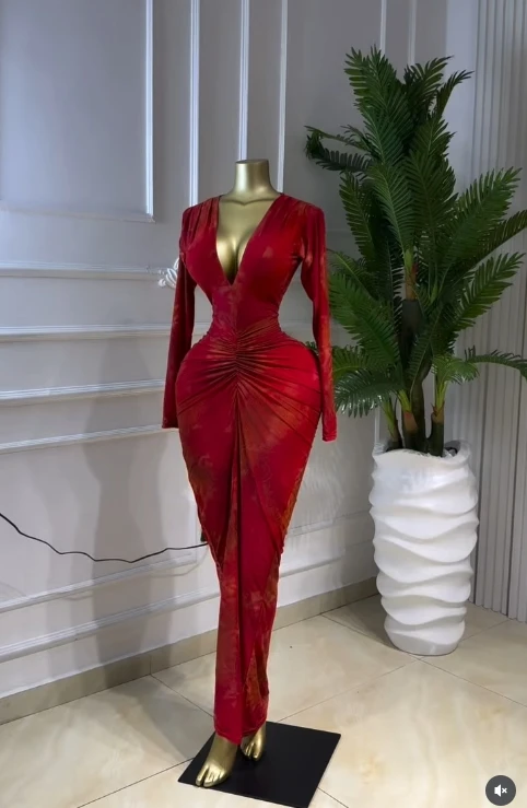 GLCMYAYA Women Printed Ruched Long Sleeve Bodycon Long Maxi Dress 2026 Spring Birthday Holiday Party Trendy Dresses Vestidos