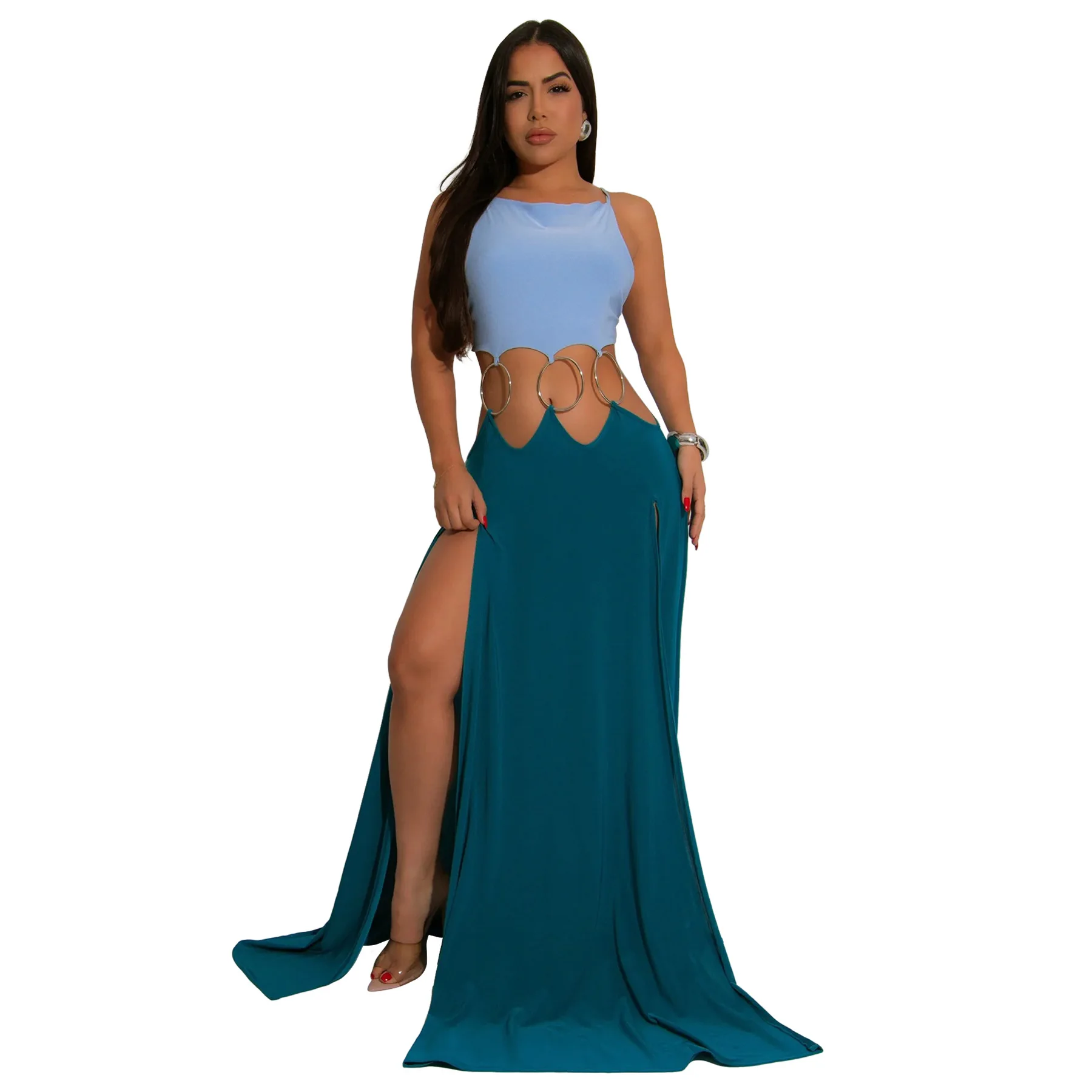CM.YAYA Women Strap Backless Big Swing Split Maxi Long Dress 2025 Hollow Out Birthday Sexy Club Party Evening Dresses Vestidos CM.YAYA Women Strap Backless Big Swing Split Maxi Long Dress 2025 Hollow Out Birthday Sexy Club Party Evening Dresses Vestidos