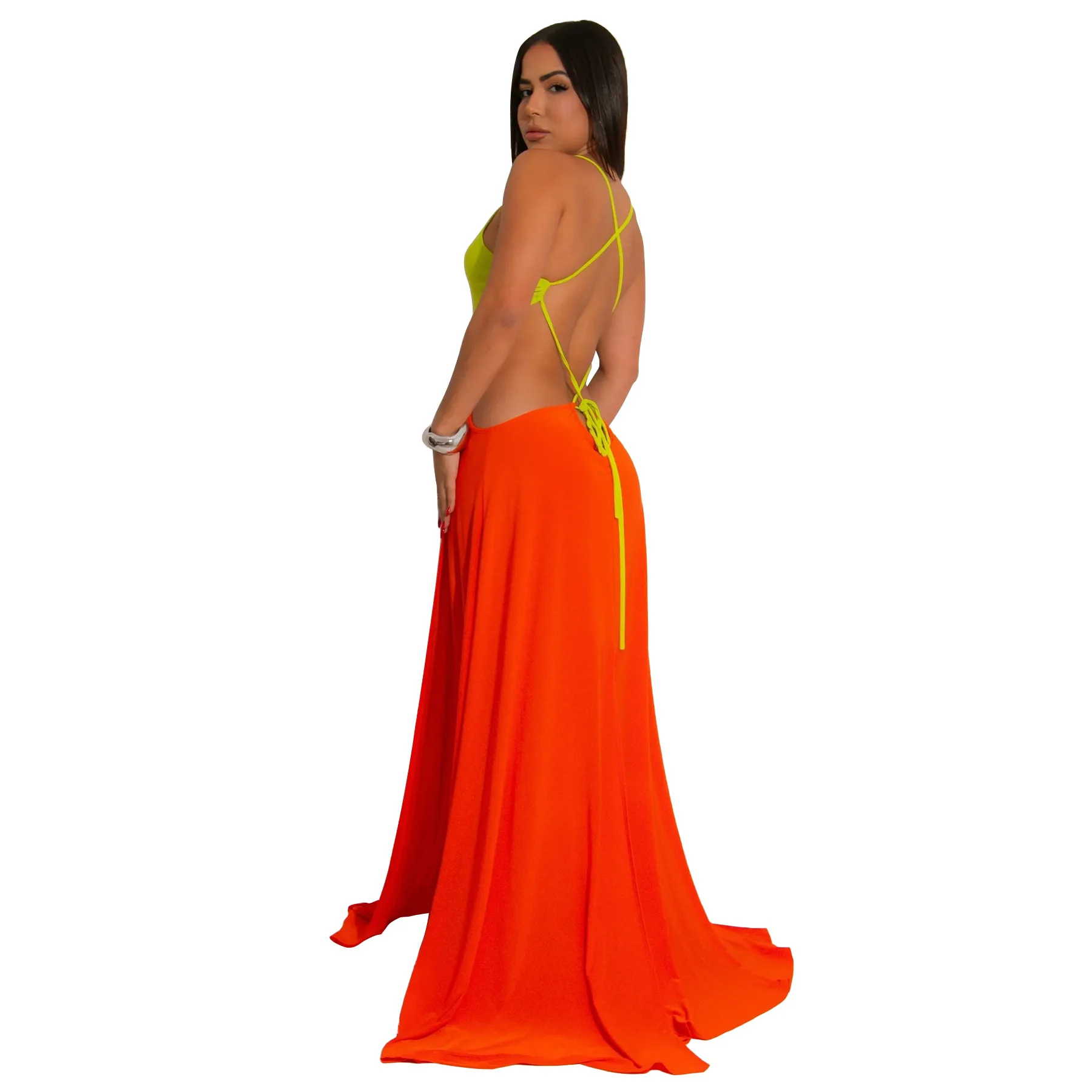 CM.YAYA Women Strap Backless Big Swing Split Maxi Long Dress 2025 Hollow Out Birthday Sexy Club Party Evening Dresses Vestidos CM.YAYA Women Strap Backless Big Swing Split Maxi Long Dress 2025 Hollow Out Birthday Sexy Club Party Evening Dresses Vestidos