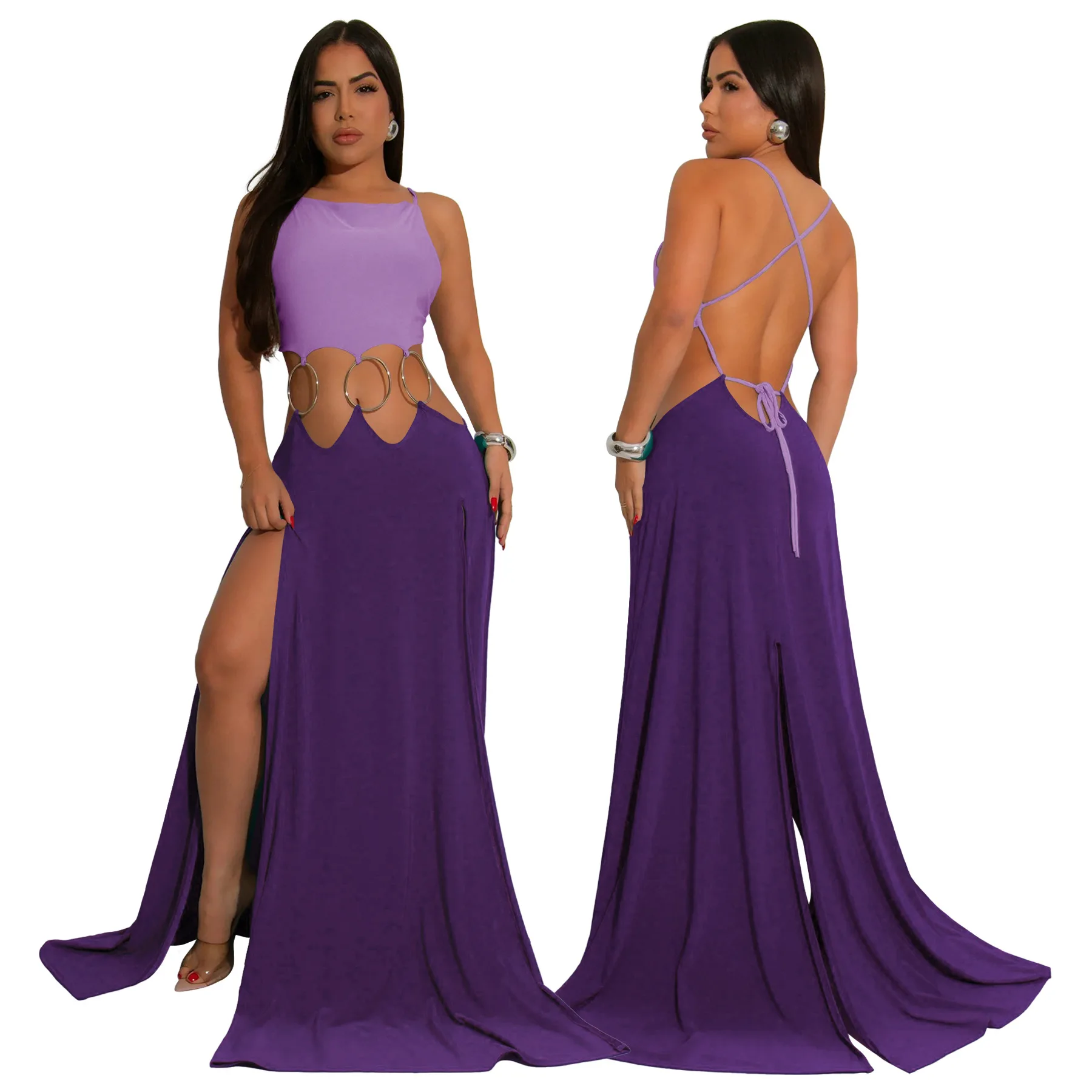 CM.YAYA Women Strap Backless Big Swing Split Maxi Long Dress 2025 Hollow Out Birthday Sexy Club Party Evening Dresses Vestidos CM.YAYA Women Strap Backless Big Swing Split Maxi Long Dress 2025 Hollow Out Birthday Sexy Club Party Evening Dresses Vestidos