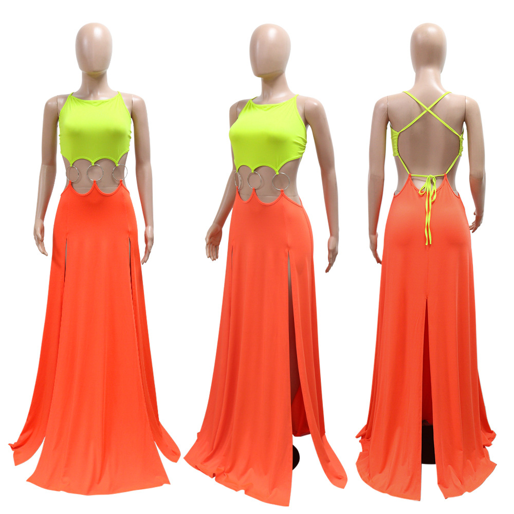 CM.YAYA Women Strap Backless Big Swing Split Maxi Long Dress 2025 Hollow Out Birthday Sexy Club Party Evening Dresses Vestidos CM.YAYA Women Strap Backless Big Swing Split Maxi Long Dress 2025 Hollow Out Birthday Sexy Club Party Evening Dresses Vestidos