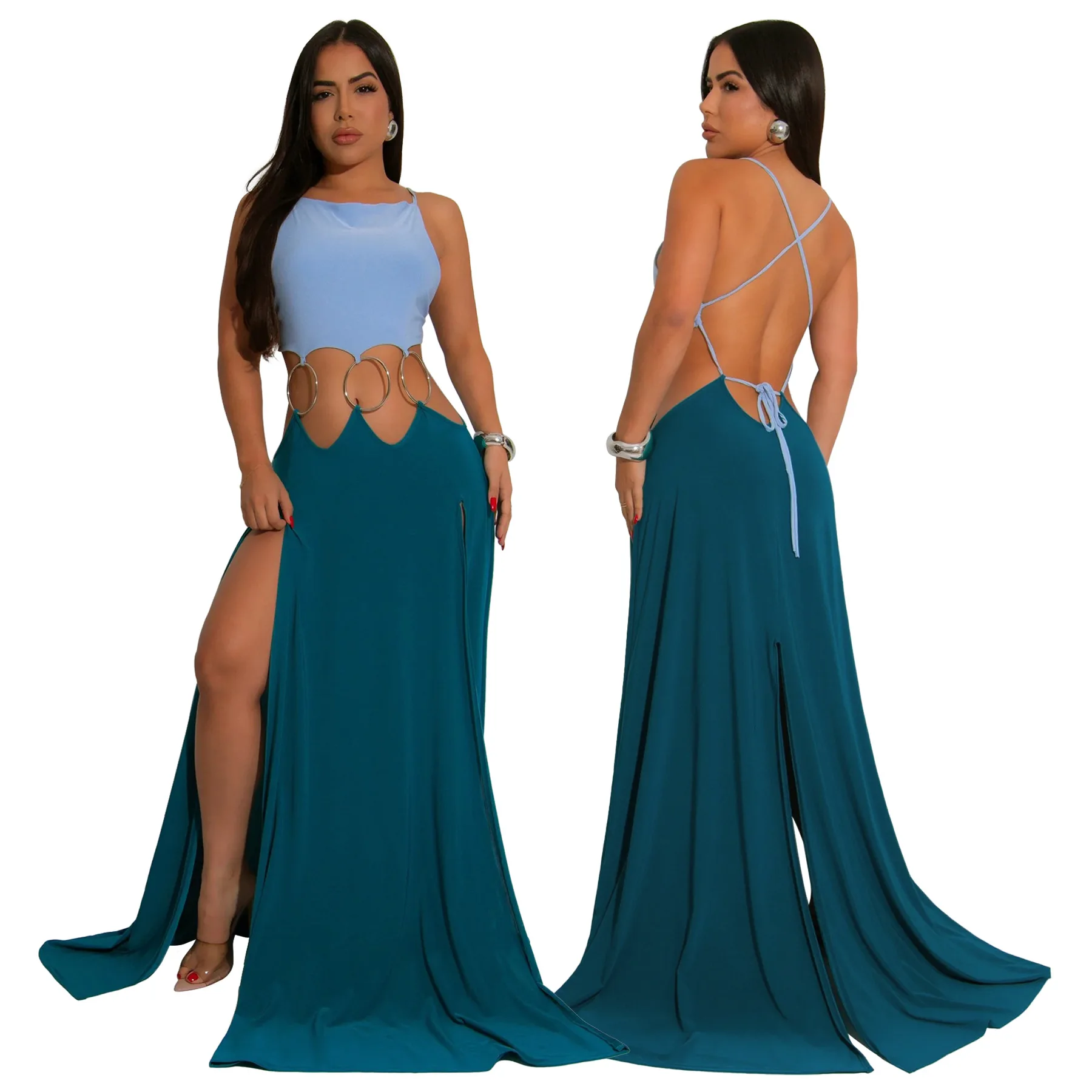 CM.YAYA Women Strap Backless Big Swing Split Maxi Long Dress 2025 Hollow Out Birthday Sexy Club Party Evening Dresses Vestidos CM.YAYA Women Strap Backless Big Swing Split Maxi Long Dress 2025 Hollow Out Birthday Sexy Club Party Evening Dresses Vestidos