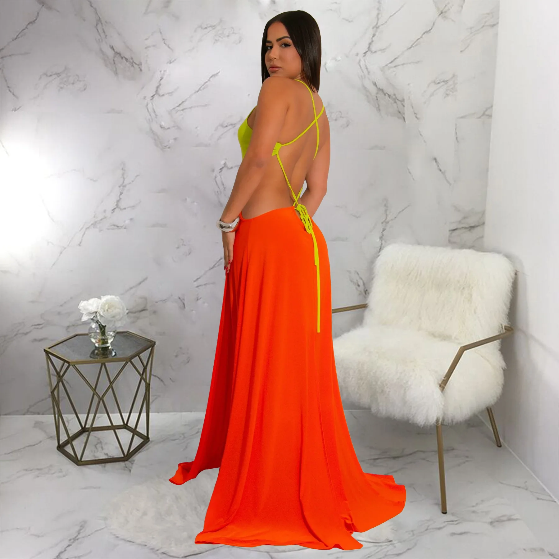 CM.YAYA Women Strap Backless Big Swing Split Maxi Long Dress 2025 Hollow Out Birthday Sexy Club Party Evening Dresses Vestidos CM.YAYA Women Strap Backless Big Swing Split Maxi Long Dress 2025 Hollow Out Birthday Sexy Club Party Evening Dresses Vestidos