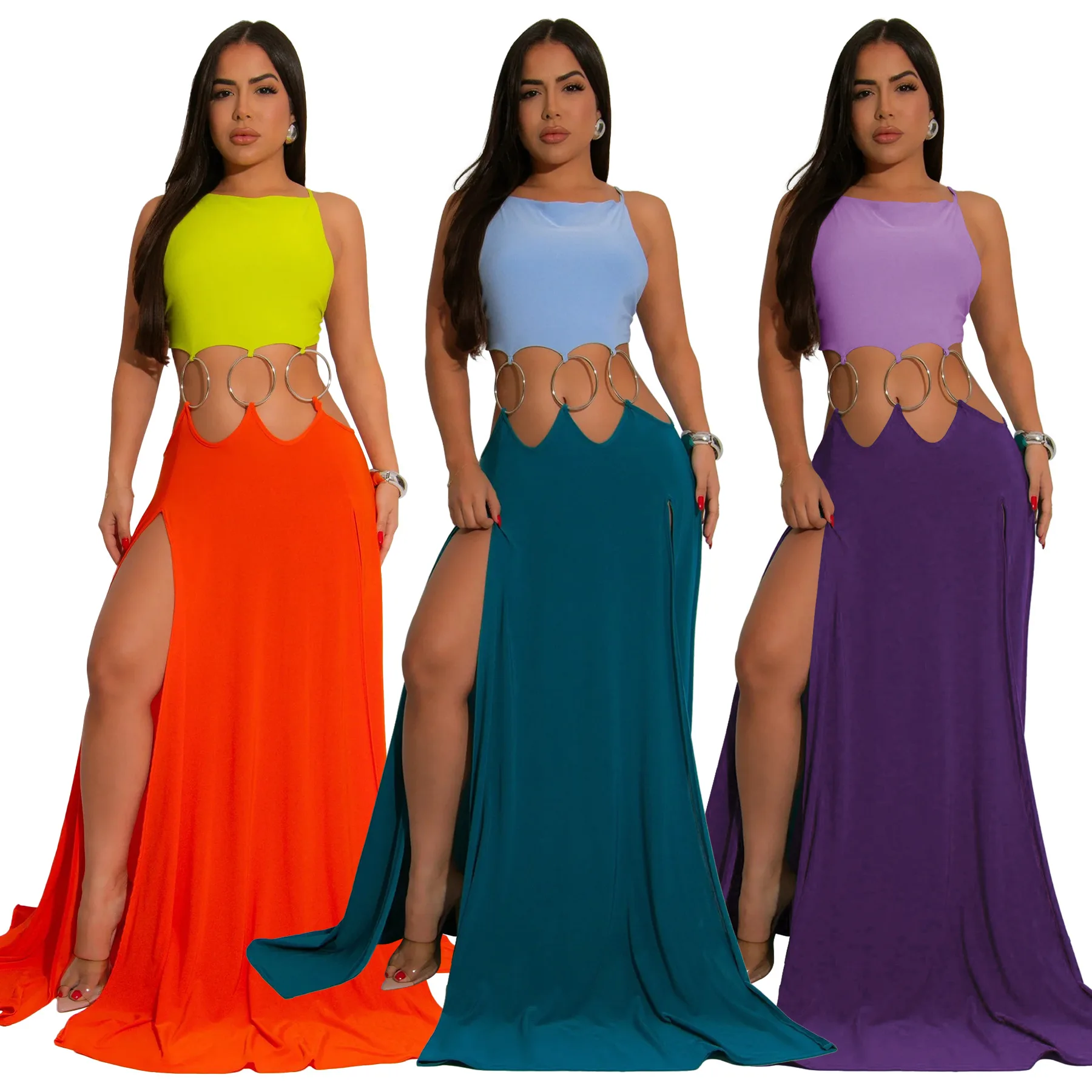 CM.YAYA Women Strap Backless Big Swing Split Maxi Long Dress 2025 Hollow Out Birthday Sexy Club Party Evening Dresses Vestidos CM.YAYA Women Strap Backless Big Swing Split Maxi Long Dress 2025 Hollow Out Birthday Sexy Club Party Evening Dresses Vestidos