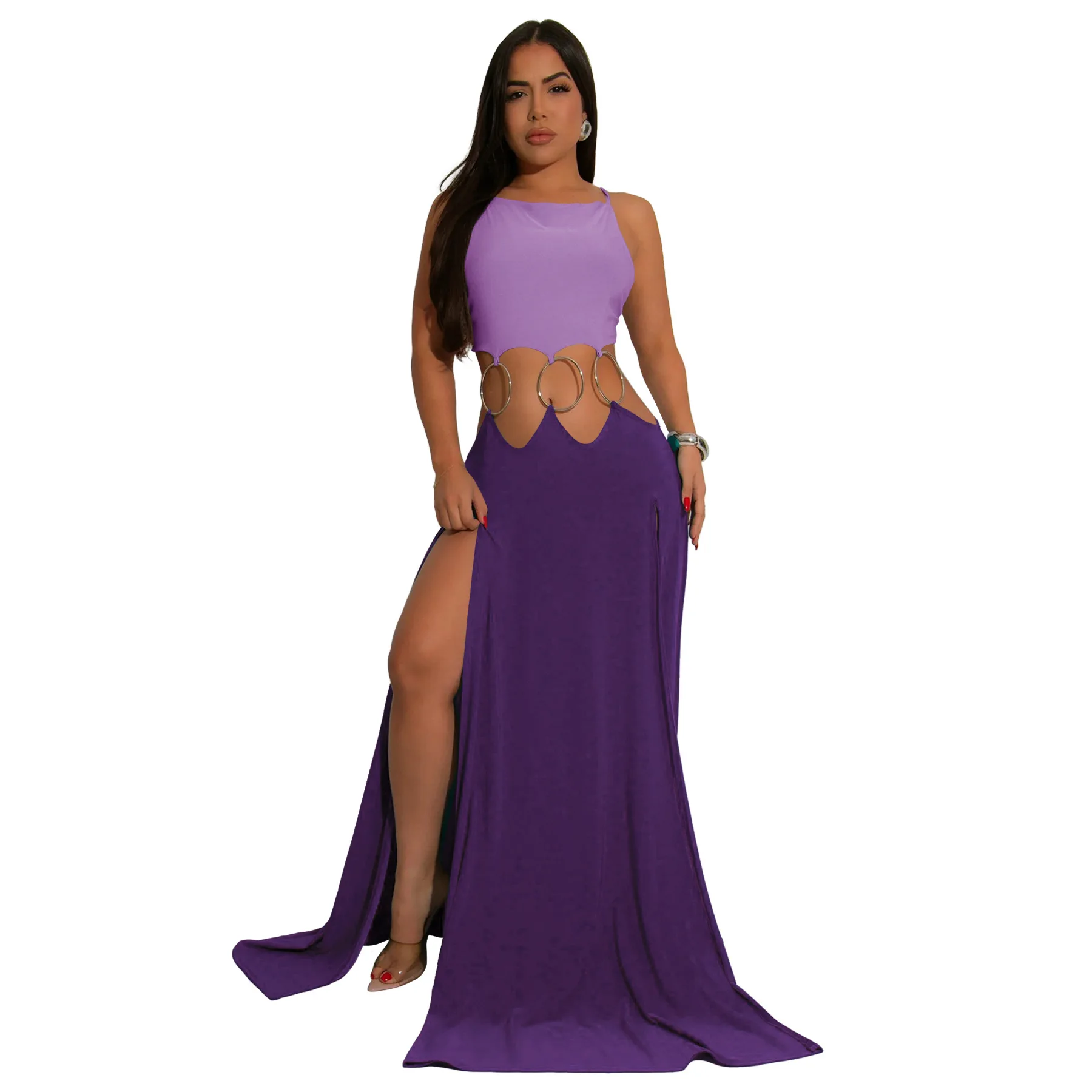 CM.YAYA Women Strap Backless Big Swing Split Maxi Long Dress 2025 Hollow Out Birthday Sexy Club Party Evening Dresses Vestidos CM.YAYA Women Strap Backless Big Swing Split Maxi Long Dress 2025 Hollow Out Birthday Sexy Club Party Evening Dresses Vestidos