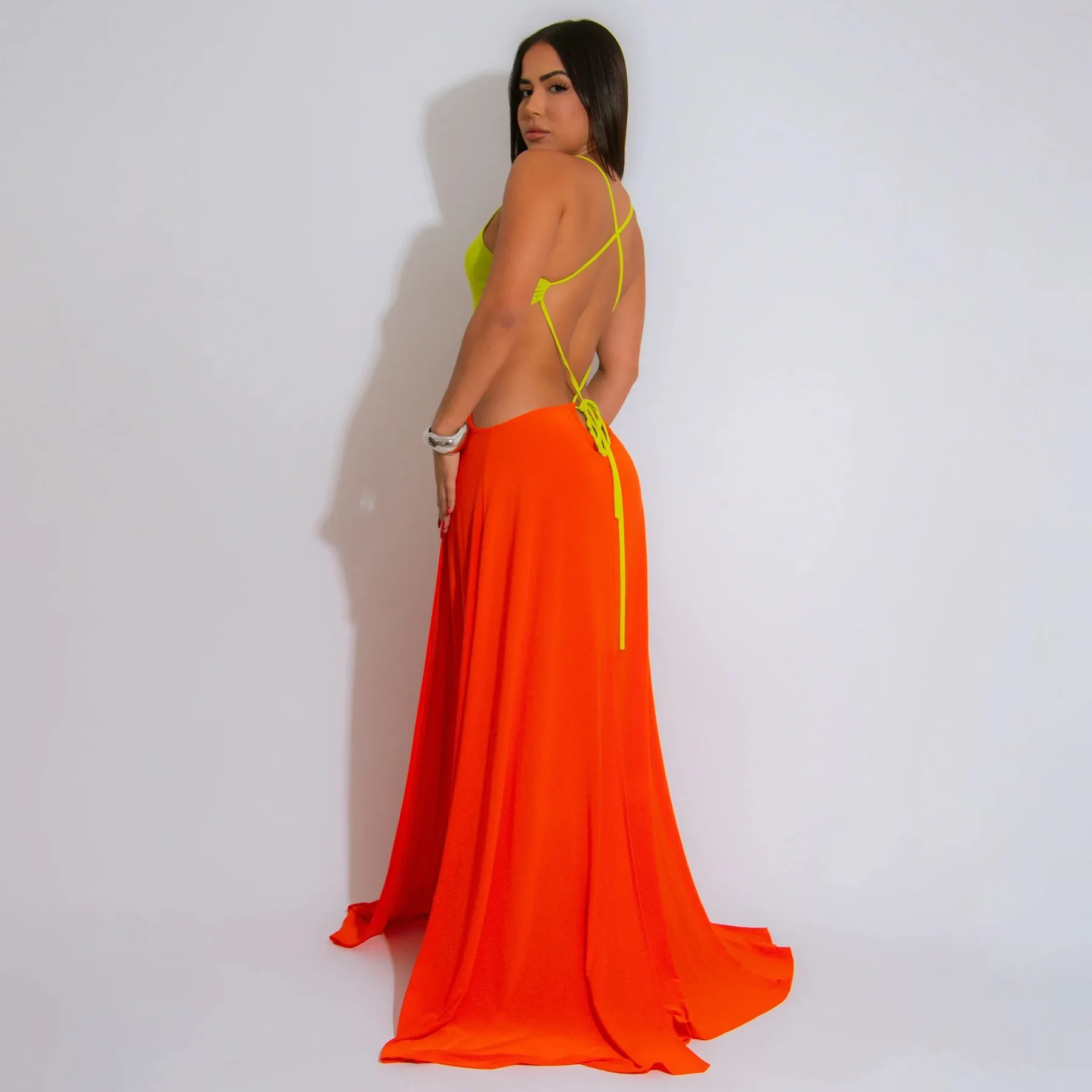 CM.YAYA Women Strap Backless Big Swing Split Maxi Long Dress 2025 Hollow Out Birthday Sexy Club Party Evening Dresses Vestidos CM.YAYA Women Strap Backless Big Swing Split Maxi Long Dress 2025 Hollow Out Birthday Sexy Club Party Evening Dresses Vestidos