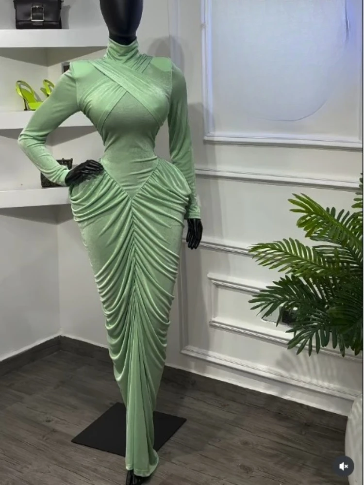 CM.YAYA Women High Neck Cutout Back Stacked Ruched Bodycon Midi Maxi Dress 2026 Street Sexy Party Education Long Dresses Vestido CM.YAYA Women High Neck Cutout Back Stacked Ruched Bodycon Midi Maxi Dress 2026 Street Sexy Party Education Long Dresses Vestido