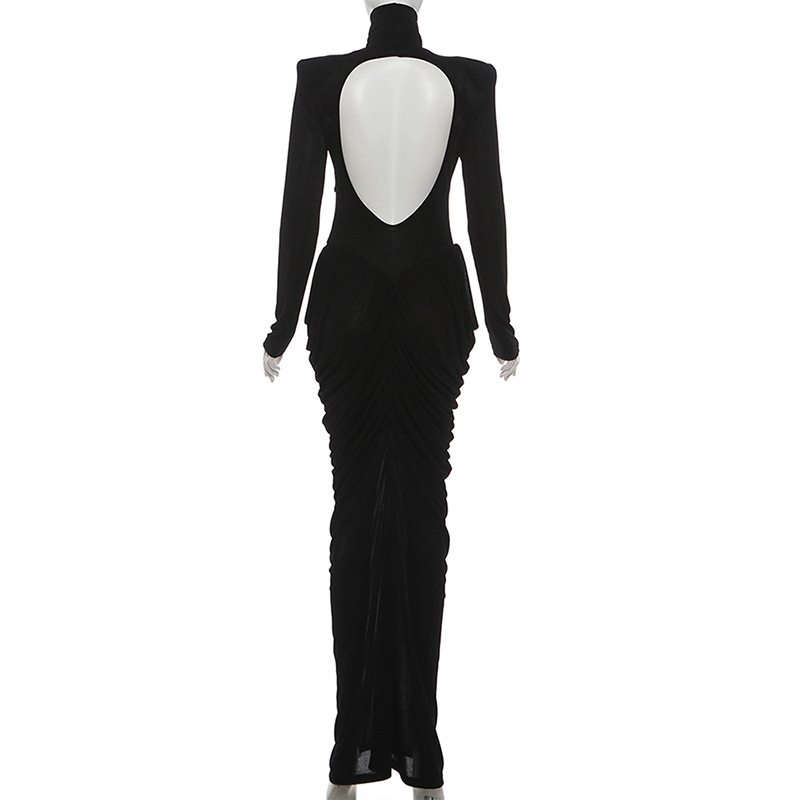 CM.YAYA Women High Neck Cutout Back Stacked Ruched Bodycon Midi Maxi Dress 2026 Street Sexy Party Education Long Dresses Vestido CM.YAYA Women High Neck Cutout Back Stacked Ruched Bodycon Midi Maxi Dress 2026 Street Sexy Party Education Long Dresses Vestido