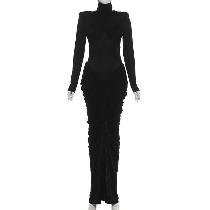 CM.YAYA Women High Neck Cutout Back Stacked Ruched Bodycon Midi Maxi Dress 2026 Street Sexy Party Education Long Dresses Vestido CM.YAYA Women High Neck Cutout Back Stacked Ruched Bodycon Midi Maxi Dress 2026 Street Sexy Party Education Long Dresses Vestido