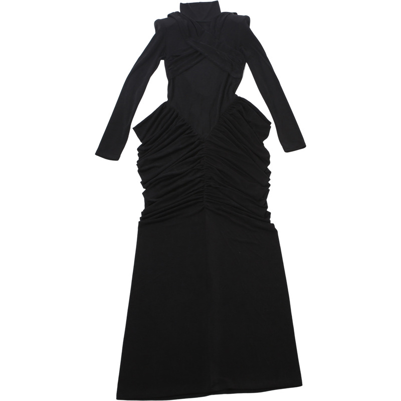 CM.YAYA Women High Neck Cutout Back Stacked Ruched Bodycon Midi Maxi Dress 2026 Street Sexy Party Education Long Dresses Vestido CM.YAYA Women High Neck Cutout Back Stacked Ruched Bodycon Midi Maxi Dress 2026 Street Sexy Party Education Long Dresses Vestido