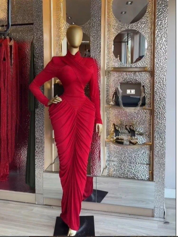 CM.YAYA Women High Neck Cutout Back Stacked Ruched Bodycon Midi Maxi Dress 2026 Street Sexy Party Education Long Dresses Vestido CM.YAYA Women High Neck Cutout Back Stacked Ruched Bodycon Midi Maxi Dress 2026 Street Sexy Party Education Long Dresses Vestido