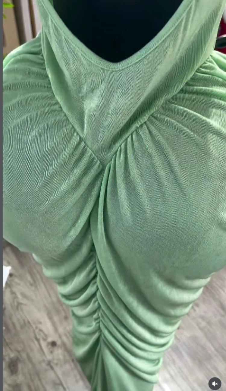 CM.YAYA Women High Neck Cutout Back Stacked Ruched Bodycon Midi Maxi Dress 2026 Street Sexy Party Education Long Dresses Vestido CM.YAYA Women High Neck Cutout Back Stacked Ruched Bodycon Midi Maxi Dress 2026 Street Sexy Party Education Long Dresses Vestido