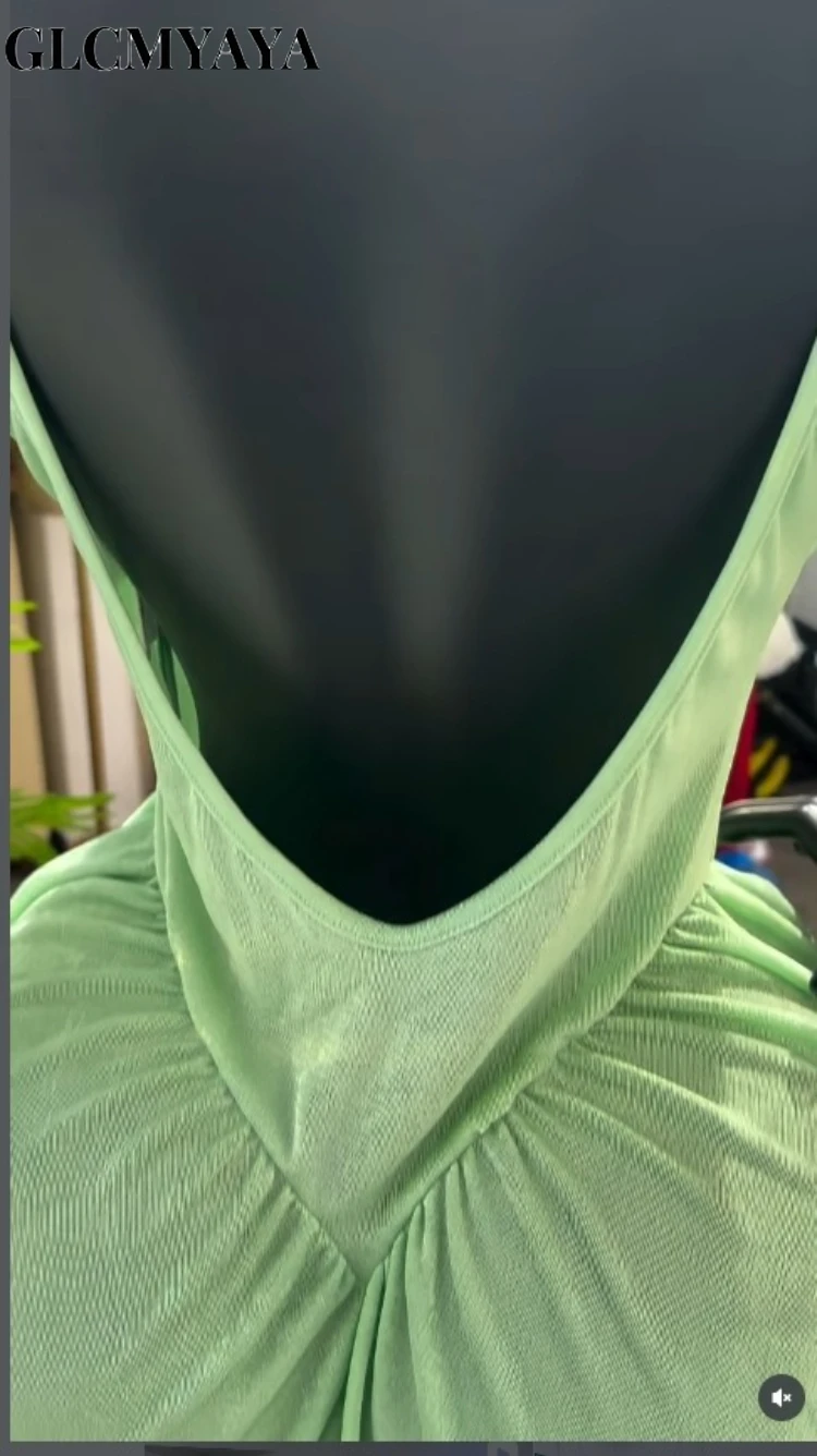 CM.YAYA Women High Neck Cutout Back Stacked Ruched Bodycon Midi Maxi Dress 2026 Street Sexy Party Education Long Dresses Vestido