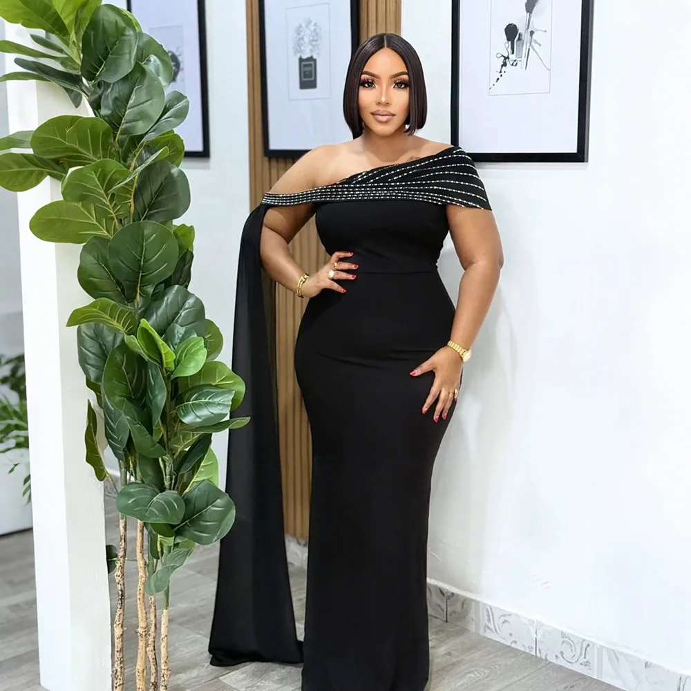 GLCMYAYA Street Women Diamonds Hot Rhinestones Skew Collar Bodycon Maxi Long Dress Fall Vacation Evening Party Dresses Vestidos