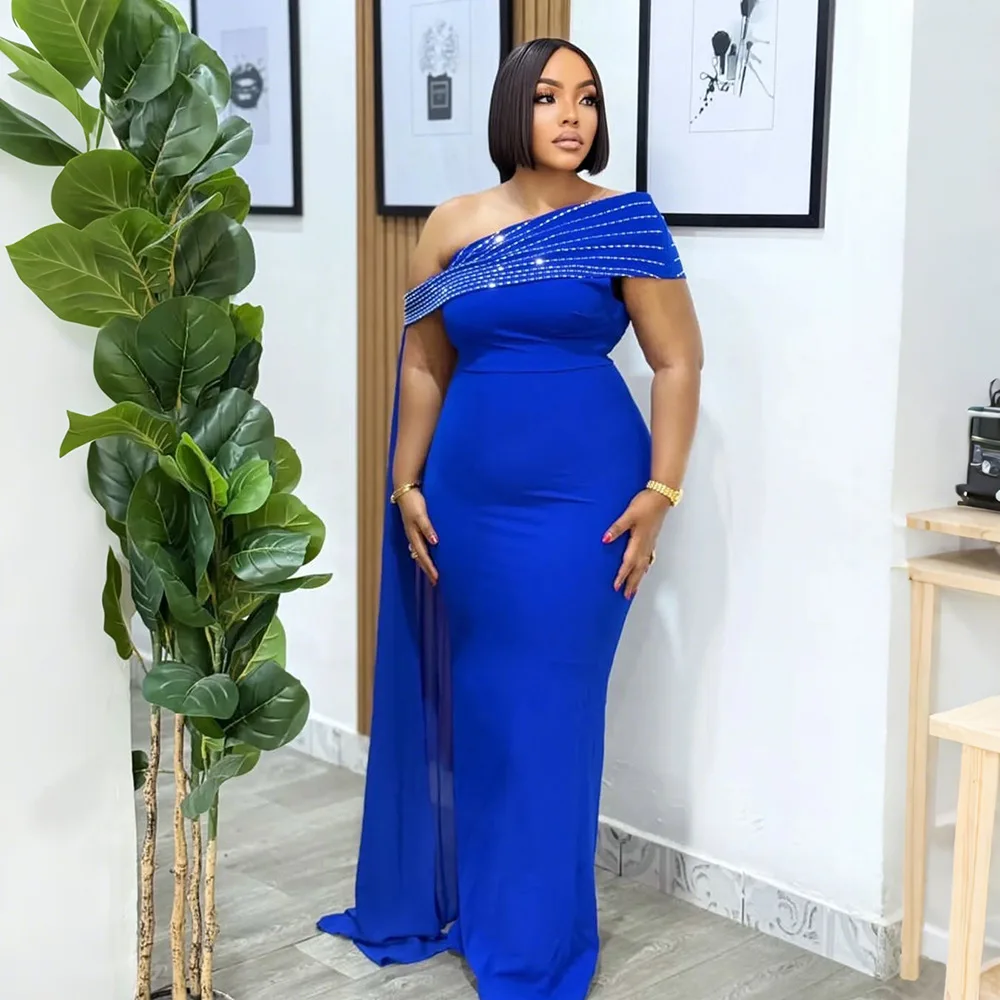 GLCMYAYA Street Women Diamonds Hot Rhinestones Skew Collar Bodycon Maxi Long Dress Fall Vacation Evening Party Dresses Vestidos