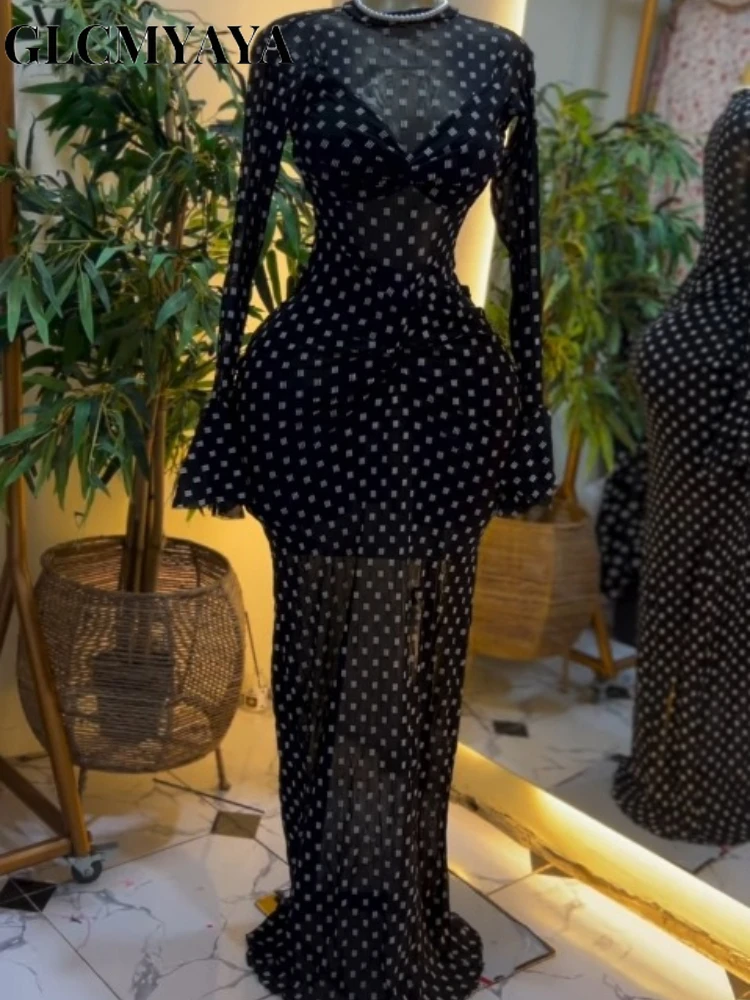 CM.YAYA Women Bell Long Sleeve Wrap Bust Stacked Ruched Maxi Dress 2026 Beach Trendy Vacation Education Long Dresses Vestidos