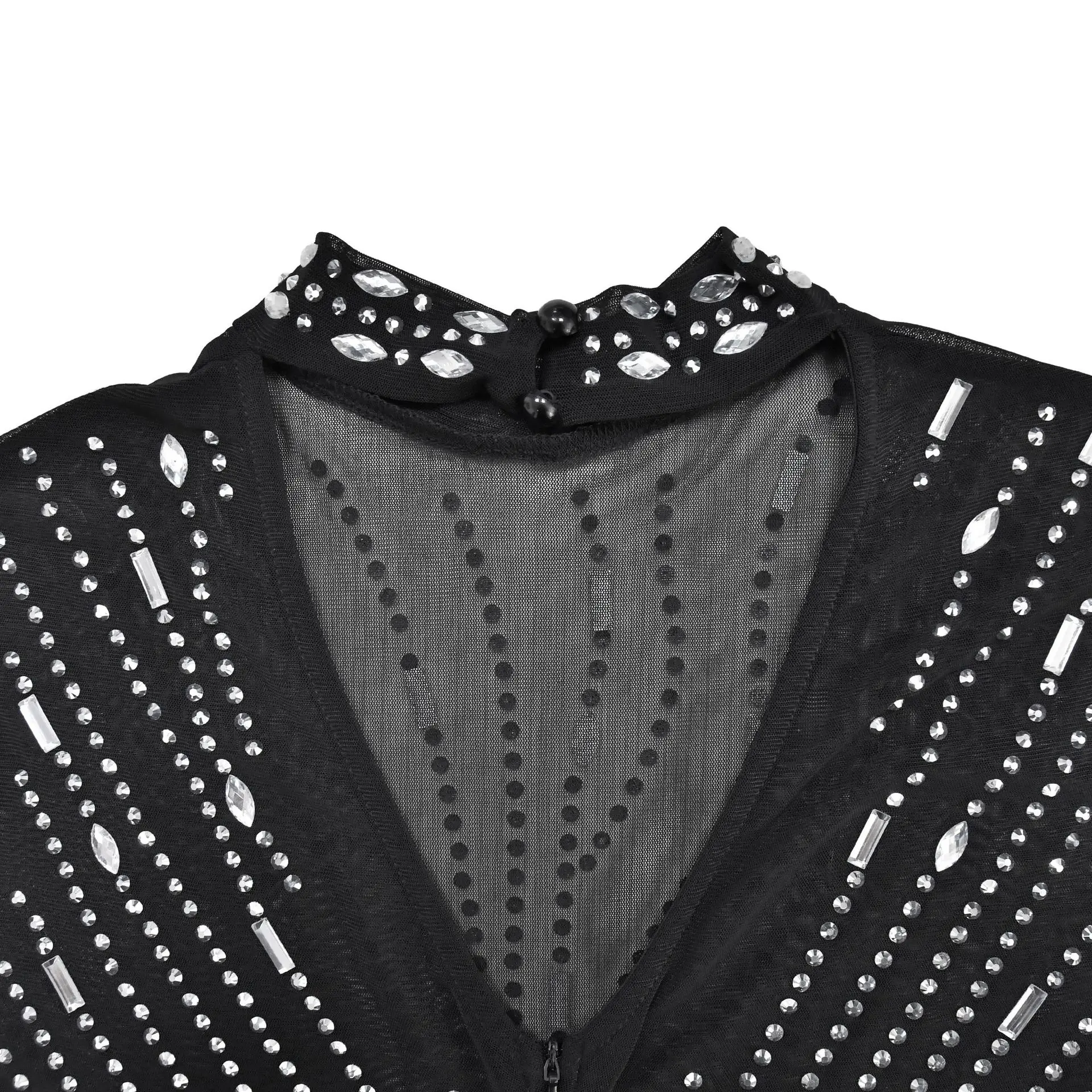 CM.YAYA 2024 Women Long Sleeve Mesh See Through Diamonds Hot Rhinestones Bodycon Dress Woman Maxi Long Evening Birthday Dresses