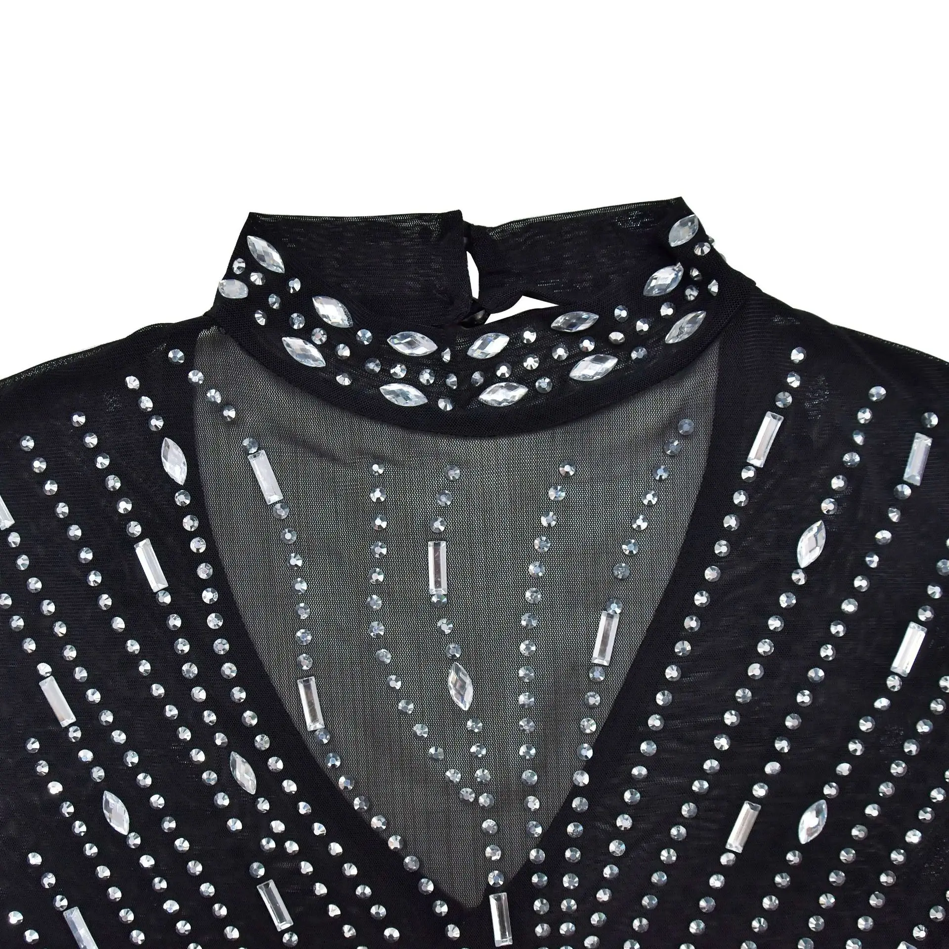 CM.YAYA 2024 Women Long Sleeve Mesh See Through Diamonds Hot Rhinestones Bodycon Dress Woman Maxi Long Evening Birthday Dresses