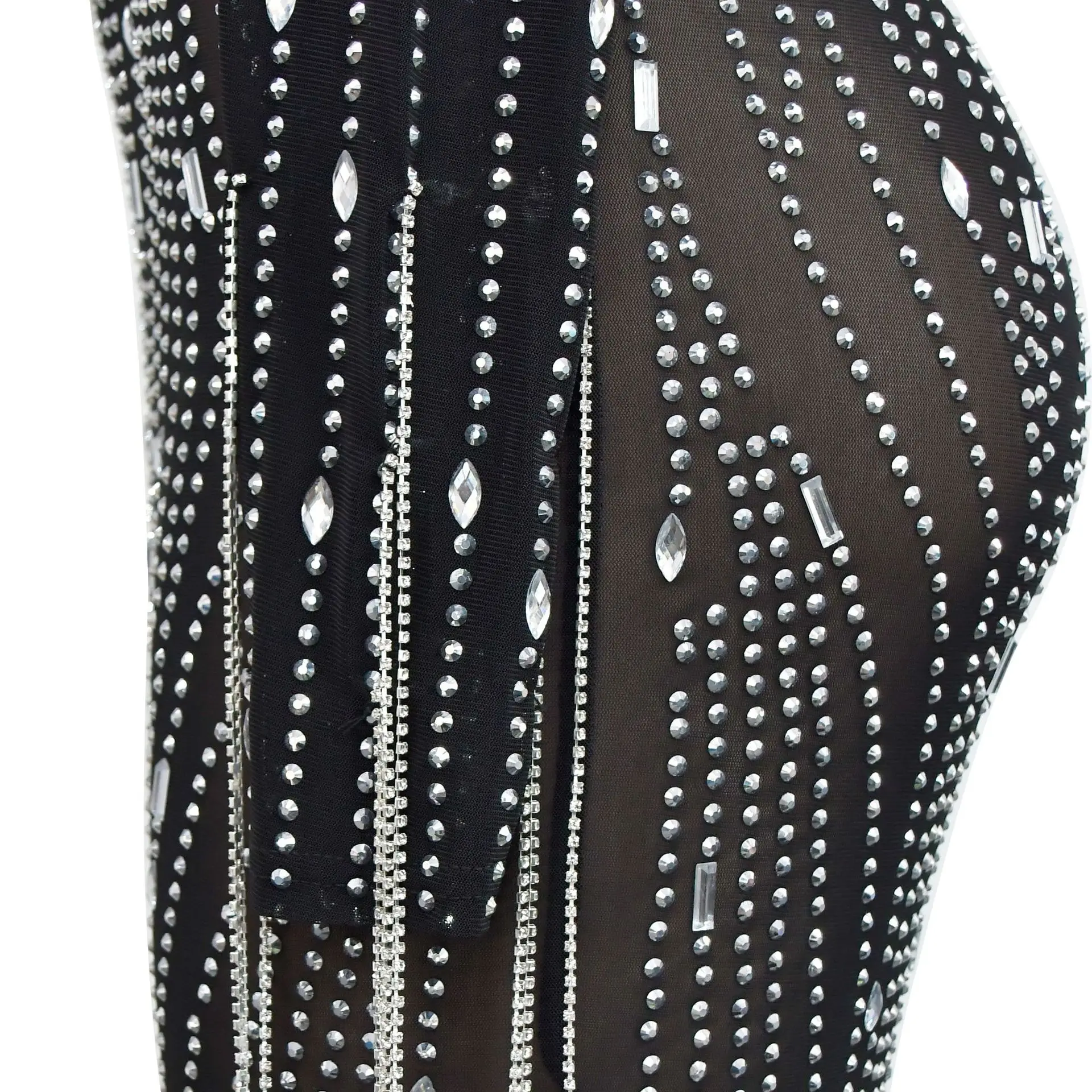 CM.YAYA 2024 Women Long Sleeve Mesh See Through Diamonds Hot Rhinestones Bodycon Dress Woman Maxi Long Evening Birthday Dresses