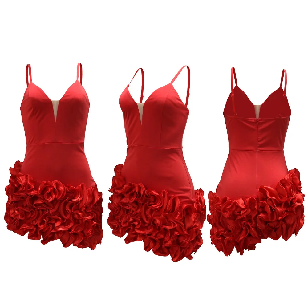 CM.YAYA Women V-neck Strap Mult Ruffles Sleeveless Bodycon Mini Dress Sexy Evening Night Party Club irregular Vestidos Dresses