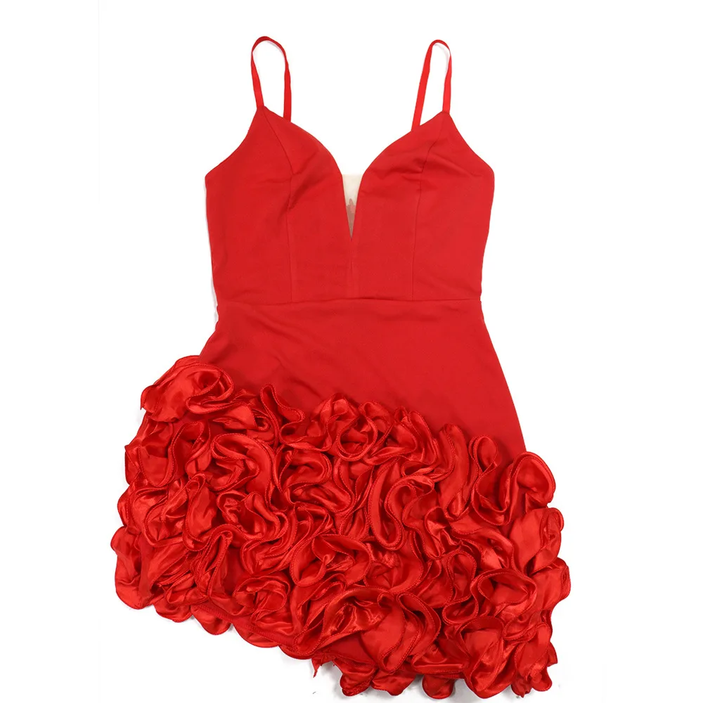 CM.YAYA Women V-neck Strap Mult Ruffles Sleeveless Bodycon Mini Dress Sexy Evening Night Party Club irregular Vestidos Dresses CM.YAYA Women V-neck Strap Mult Ruffles Sleeveless Bodycon Mini Dress Sexy Evening Night Party Club irregular Vestidos Dresses