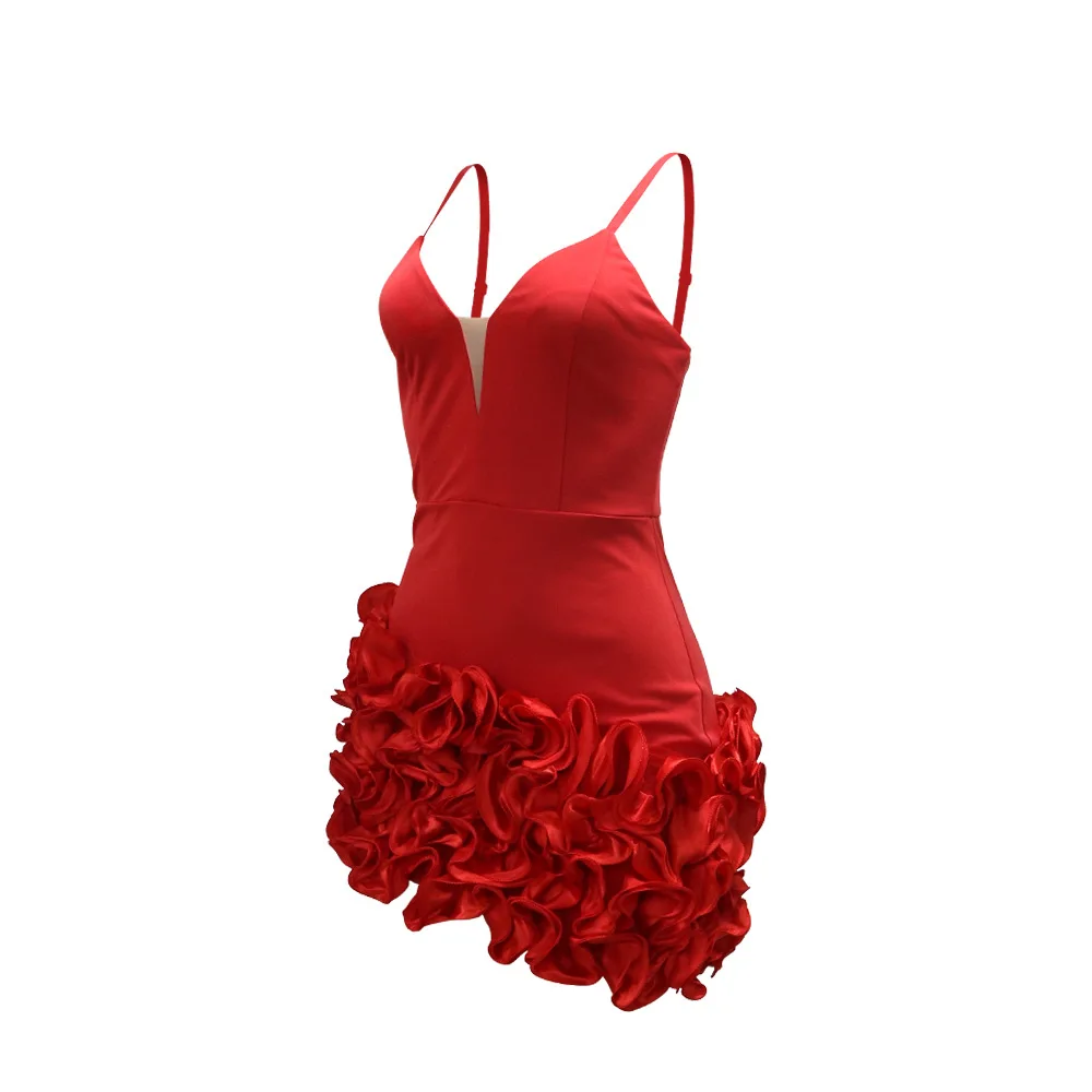 CM.YAYA Women V-neck Strap Mult Ruffles Sleeveless Bodycon Mini Dress Sexy Evening Night Party Club irregular Vestidos Dresses