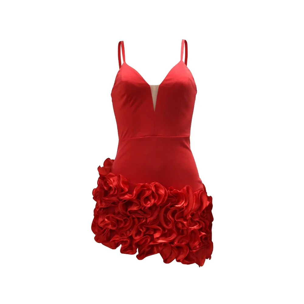 CM.YAYA Women V-neck Strap Mult Ruffles Sleeveless Bodycon Mini Dress Sexy Evening Night Party Club irregular Vestidos Dresses