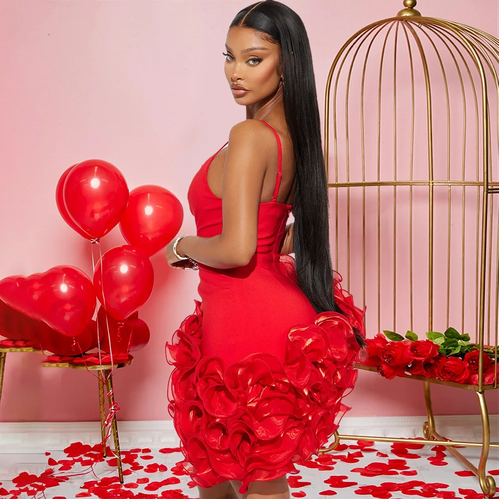 CM.YAYA Women V-neck Strap Mult Ruffles Sleeveless Bodycon Mini Dress Sexy Evening Night Party Club irregular Vestidos Dresses