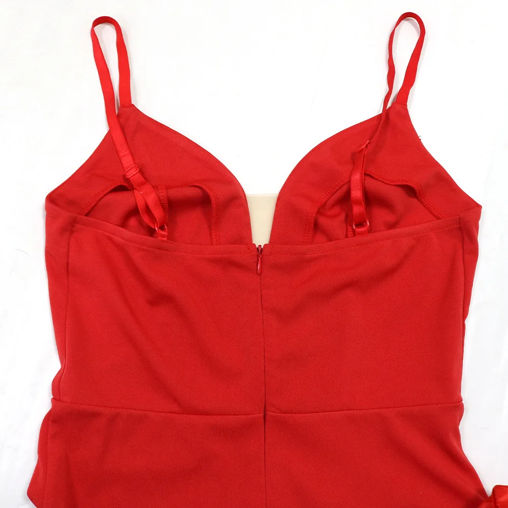 CM.YAYA Women V-neck Strap Mult Ruffles Sleeveless Bodycon Mini Dress Sexy Evening Night Party Club irregular Vestidos Dresses