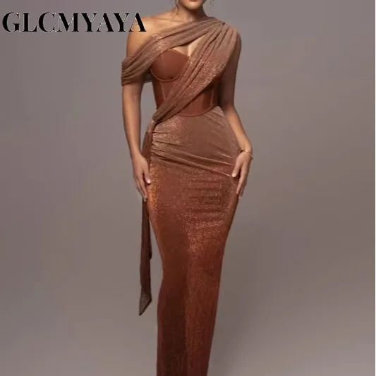 GLCMYAYA Women Strapless V-neck sleeveless bodycon Maxi Long Dress 2025 Vacation Sexy Party Club Prom Evening Vestidos Dresses