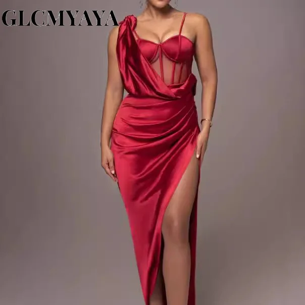 GLCMYAYA Women Strapless V-neck sleeveless bodycon Maxi Long Dress 2025 Vacation Sexy Party Club Prom Evening Vestidos Dresses