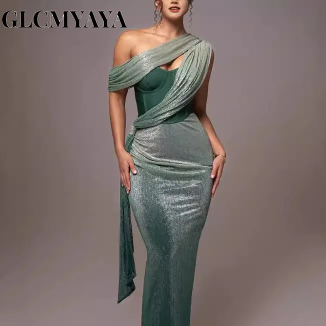 GLCMYAYA Women Strapless V-neck sleeveless bodycon Maxi Long Dress 2025 Vacation Sexy Party Club Prom Evening Vestidos Dresses