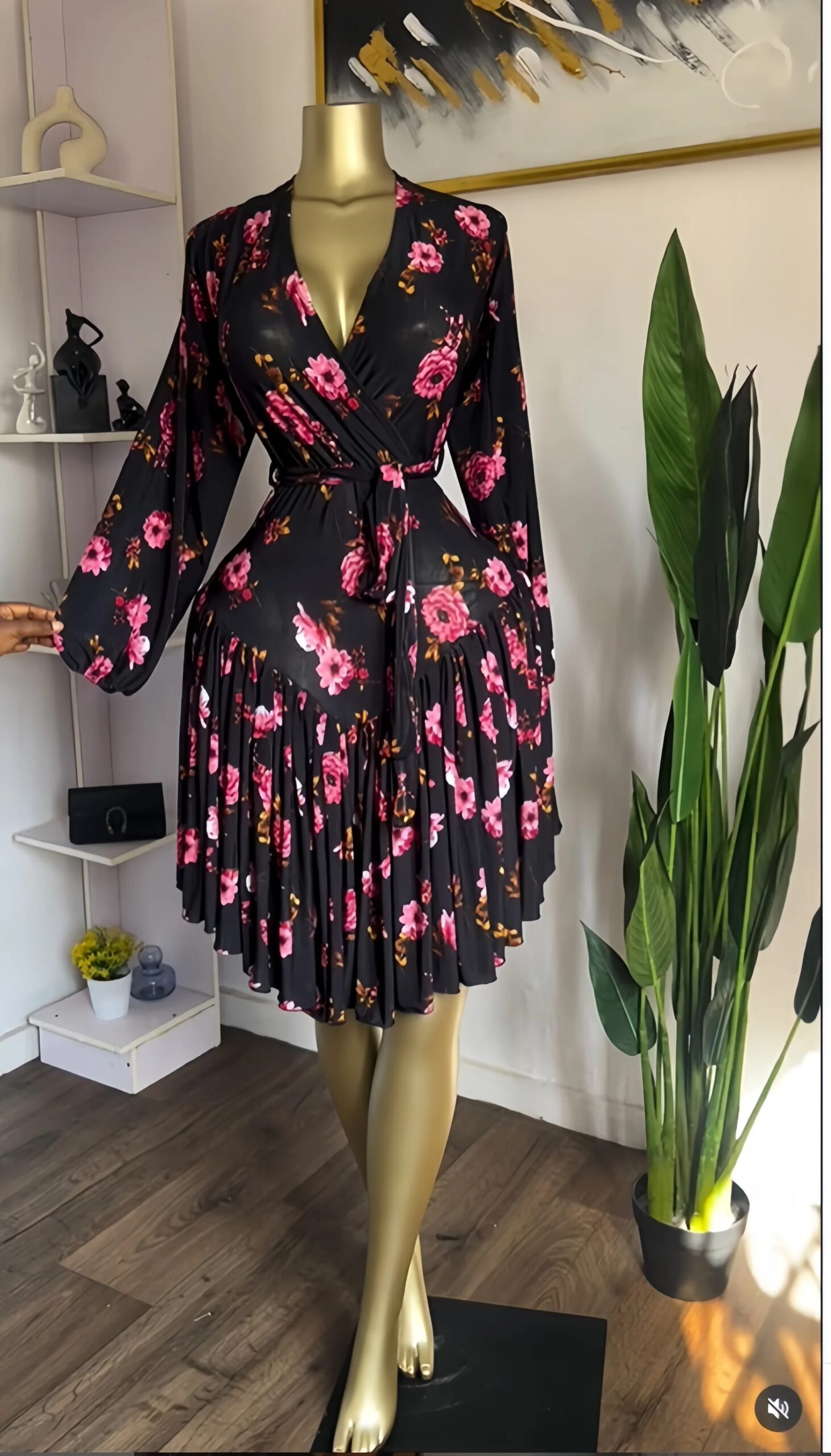 GLCMYAYA Women Floral Printed Ruffles Long Sleeve Wrap V-neck A-line Dress 2026 Birthday Vacation Street Beach Dresses Vestidos