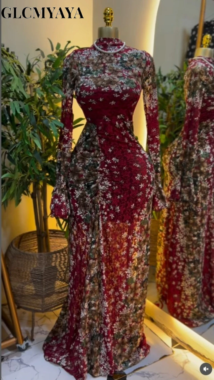 CM.YAYA Women Floral Print Colorblocked Flare Sleeve Stacked Ruched Midi Maxi Dress 2026 Parties Education Long Dresses Vestidos