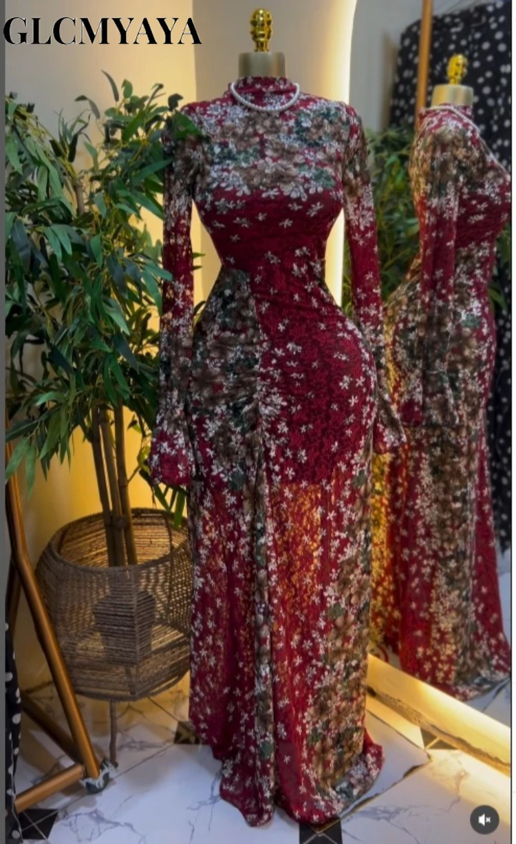 CM.YAYA Women Floral Print Colorblocked Flare Sleeve Stacked Ruched Midi Maxi Dress 2026 Parties Education Long Dresses Vestidos