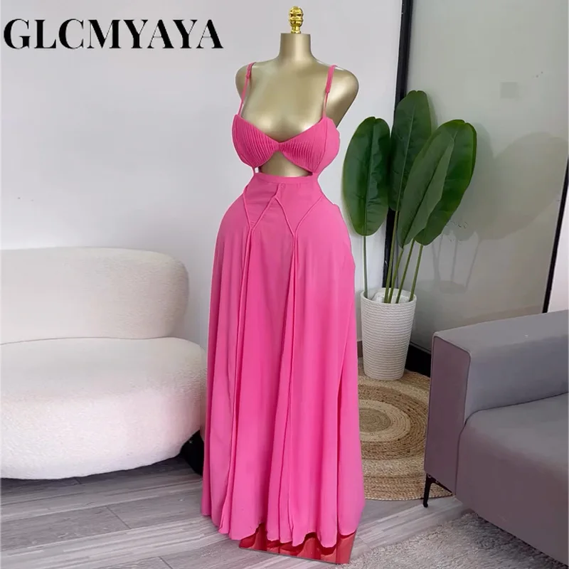 CM.YAYA Women Strap Backless Bra Front Big Swing Maxi Long Dress 2026 Summer Beach Vacation Vintage Sexy Party Evening Dresses