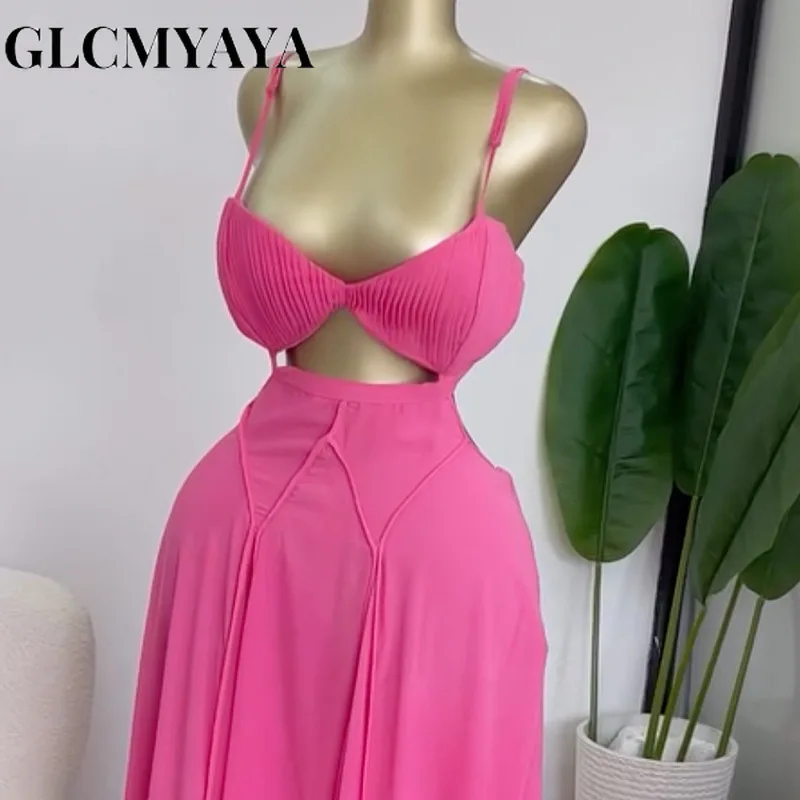 CM.YAYA Women Strap Backless Bra Front Big Swing Maxi Long Dress 2026 Summer Beach Vacation Vintage Sexy Party Evening Dresses