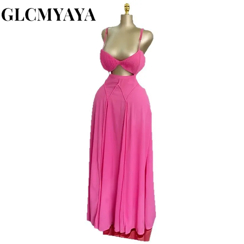 CM.YAYA Women Strap Backless Bra Front Big Swing Maxi Long Dress 2026 Summer Beach Vacation Vintage Sexy Party Evening Dresses